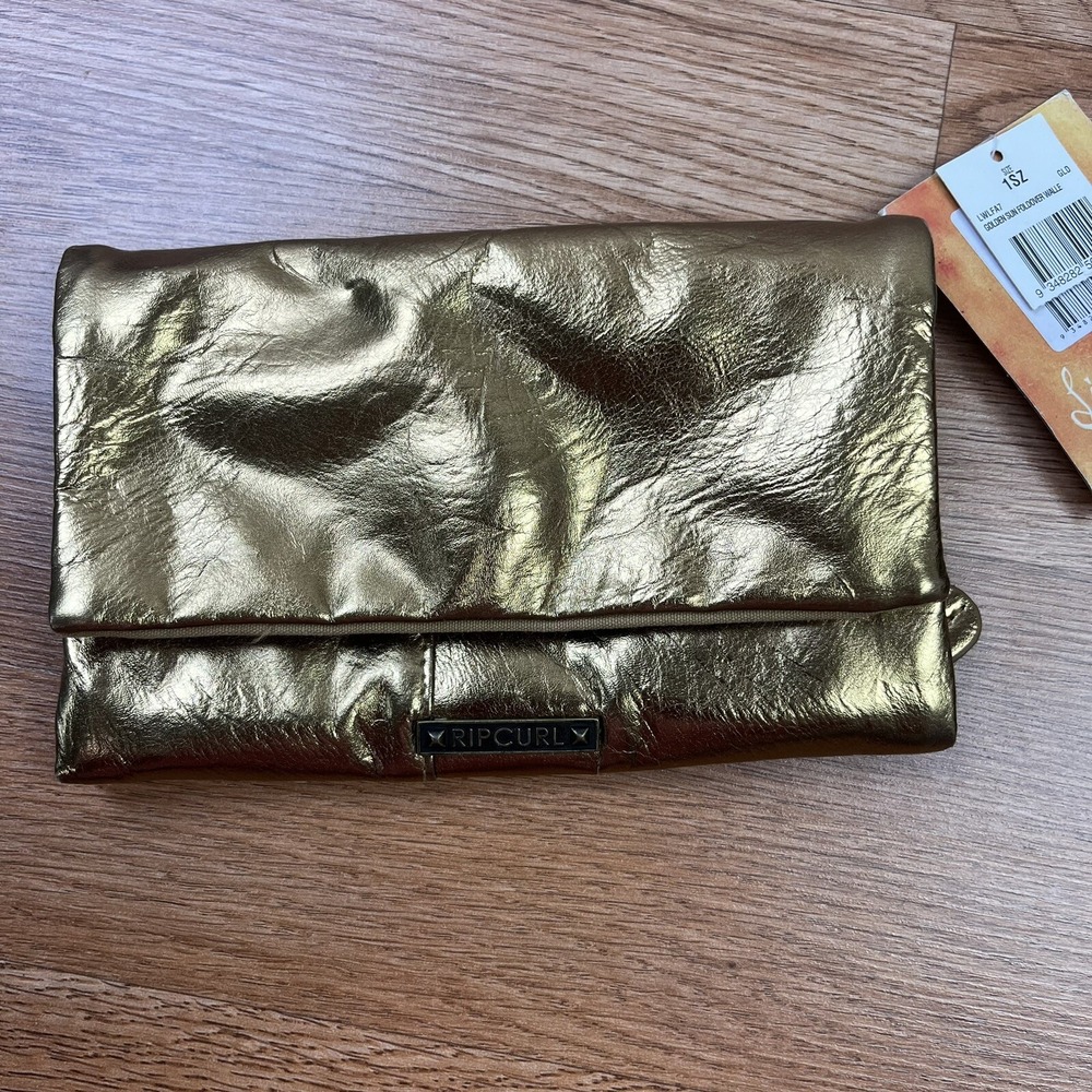 Rip Curl Golden Sun Foldover Clutch Wallet Purse Gold NEW with‎ Tags